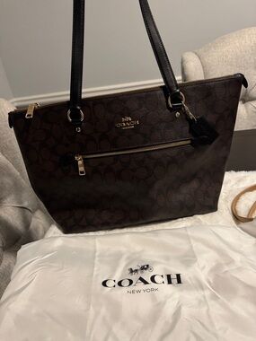 Coach Brown Signature Tote with Black Leather Straps